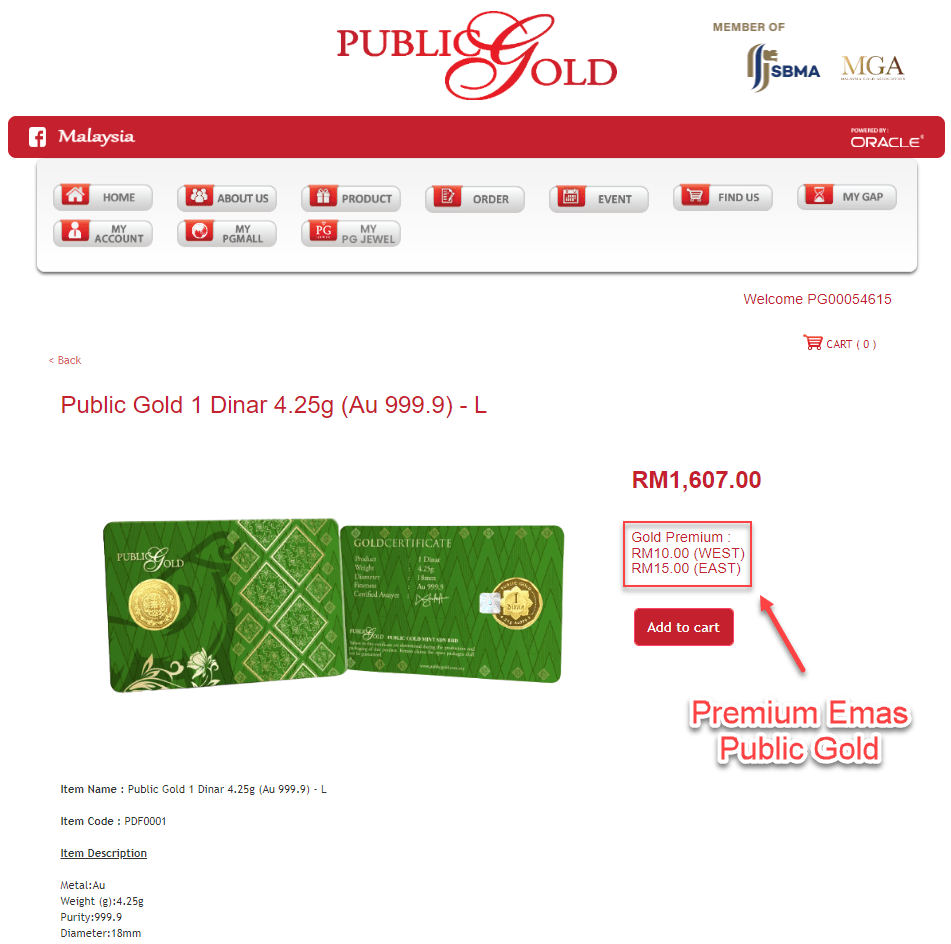 Contoh Caj Premium Emas 1 Dinar